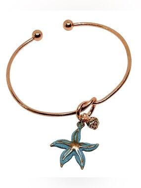 Handmade Elegant Rose Gold and Blue Flower Bracelet